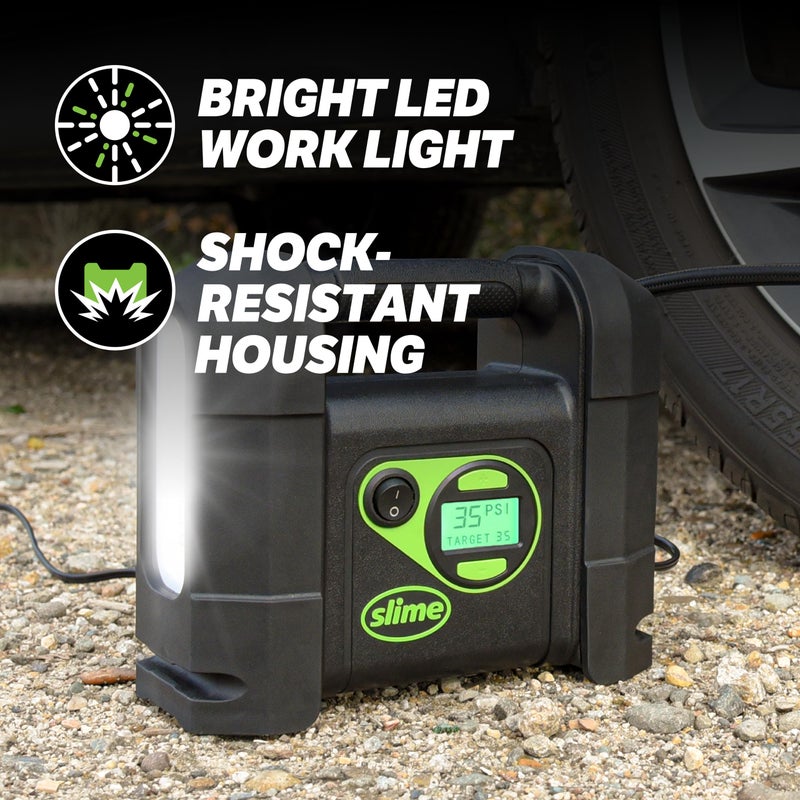 Slime 40047 Tire Inflator, Portable Car Air Compressor, Rugged, Inflate Right automatic shut off, with Digital 99 psi Display, Long Hose and LED Light, 12V, 4 min inflation - Image 4